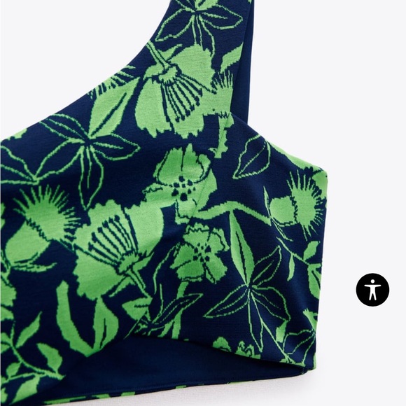 ZARA Jacquard top with asymmetric neckline and strap Blue Green Crop Top Large - Picture 8 of 15